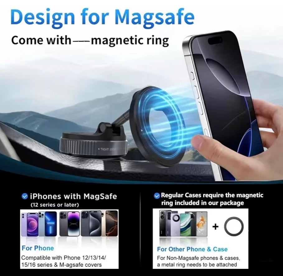 Magnetische Vakuum-Handyhalterung fürs Auto – Starke MagSafe Autohalterung für iPhone & Android | Sicher, Stabil & Flexibel