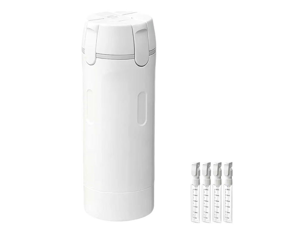 TravelFlow™ 4-in-1 Reiseflasche – Kompakter Kulturbeutel-Spender in Weiß