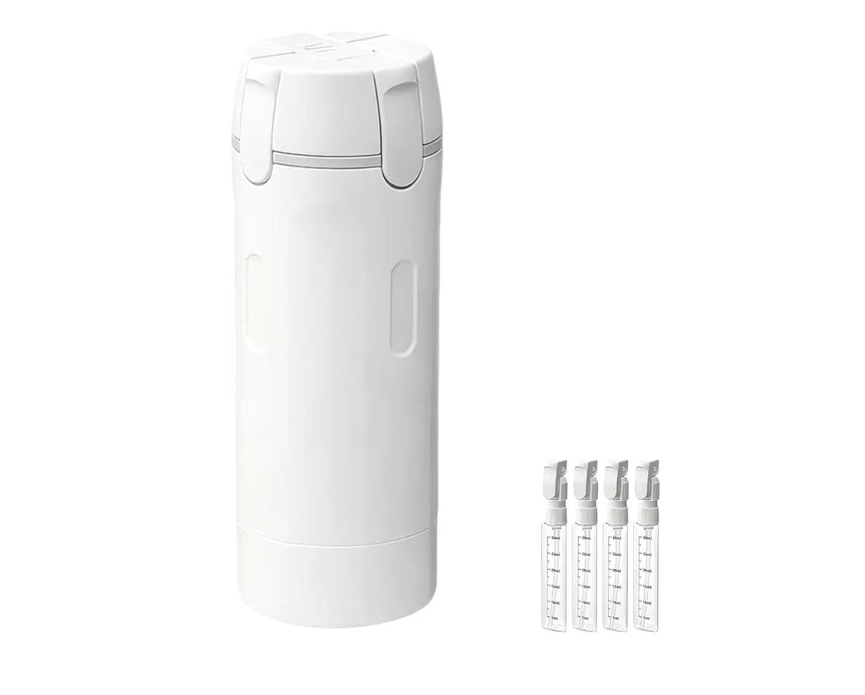 TravelFlow™ 4-in-1 Reiseflasche – Kompakter Kulturbeutel-Spender in Weiß
