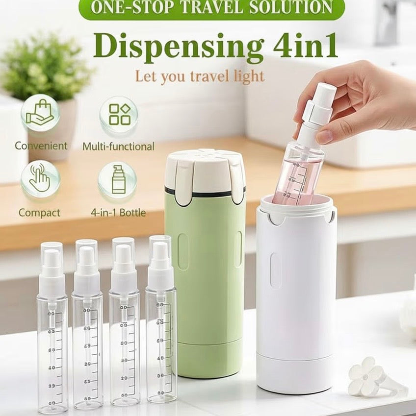 TravelFlow™ 4-in-1 Reiseflasche – Kompakter Kulturbeutel-Spender in Weiß
