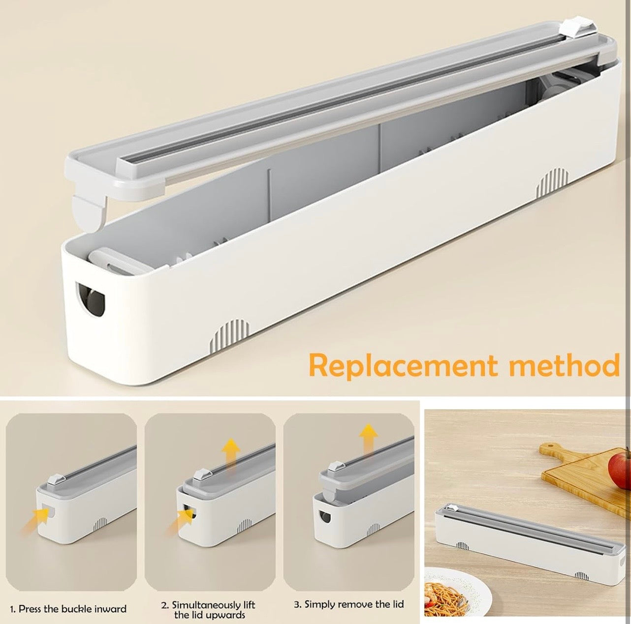 Magnetischer Frischhaltefolienspender – Präziser Folienschneider aus Kunststoff für Frischhaltefolie & Küchenrollen | Platzsparend & Einfach in der Anwendung
