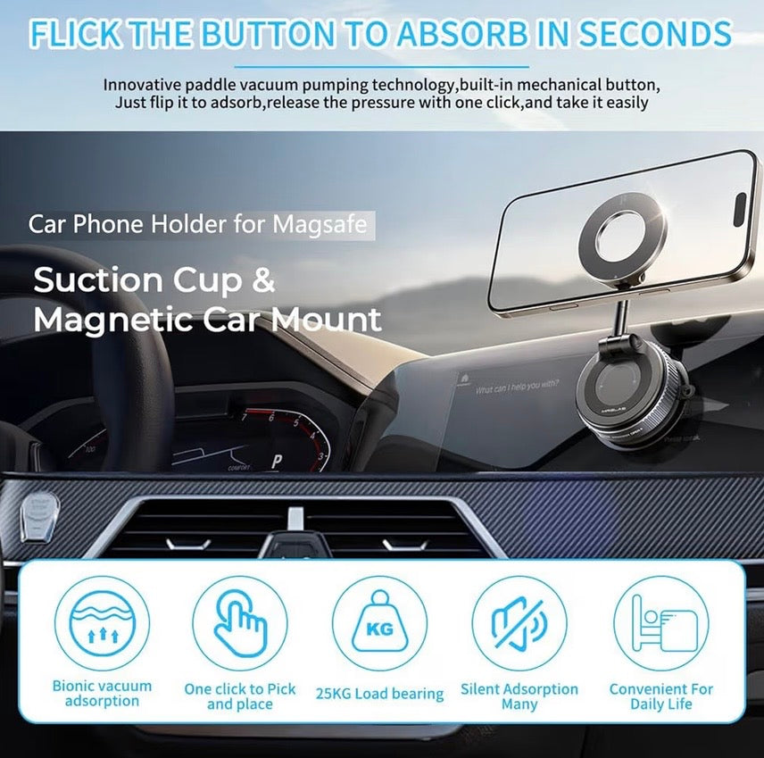 Magnetische Vakuum-Handyhalterung fürs Auto – Starke MagSafe Autohalterung für iPhone & Android | Sicher, Stabil & Flexibel
