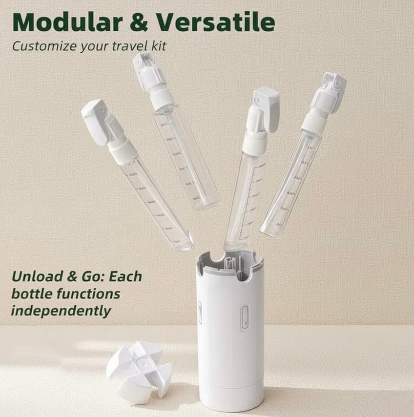TravelFlow™ 4-in-1 Reiseflasche – Kompakter Kulturbeutel-Spender in Weiß