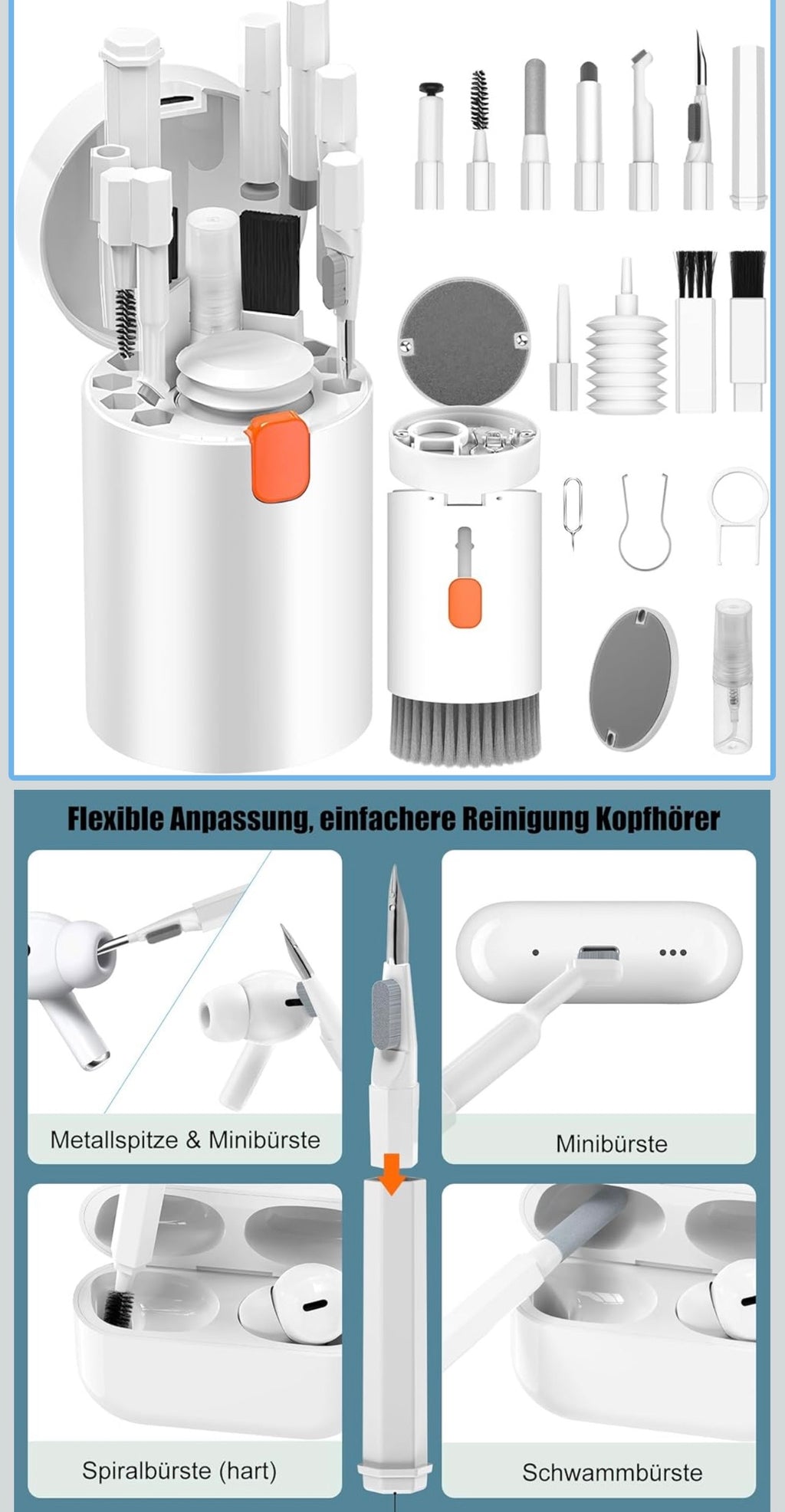 Multifunktionales 20-in-1 Reinigungsset – Profi Cleaning Kit für Tastatur, AirPods, Laptop, Smartphone & Kamera